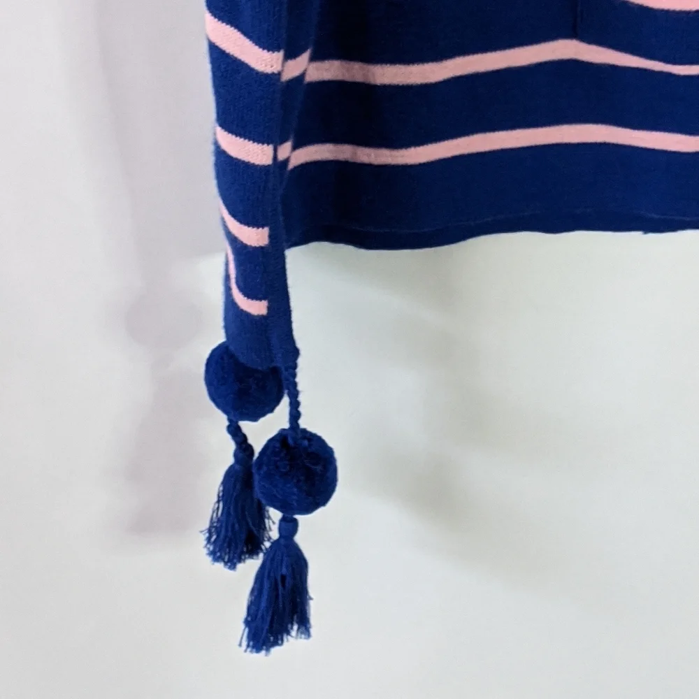 Lilly Pulitzer Blue Pink Striped Tassel Tunic Sweater Top XXS Coastal Preppy